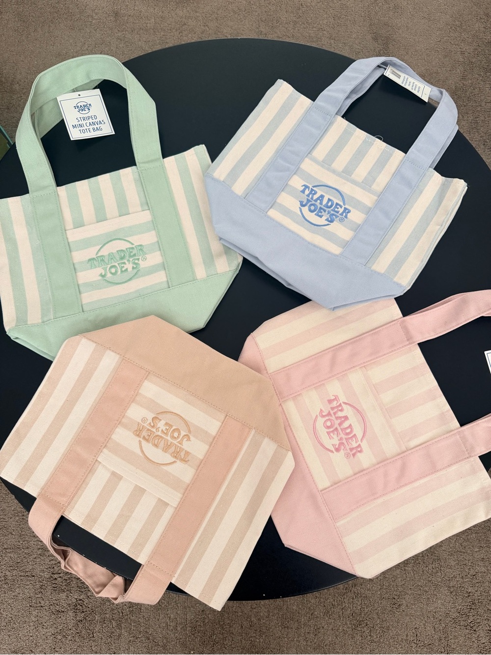 Trader Joe’s Striped Mini Tote Bag - Pastel Colors Set of 4
